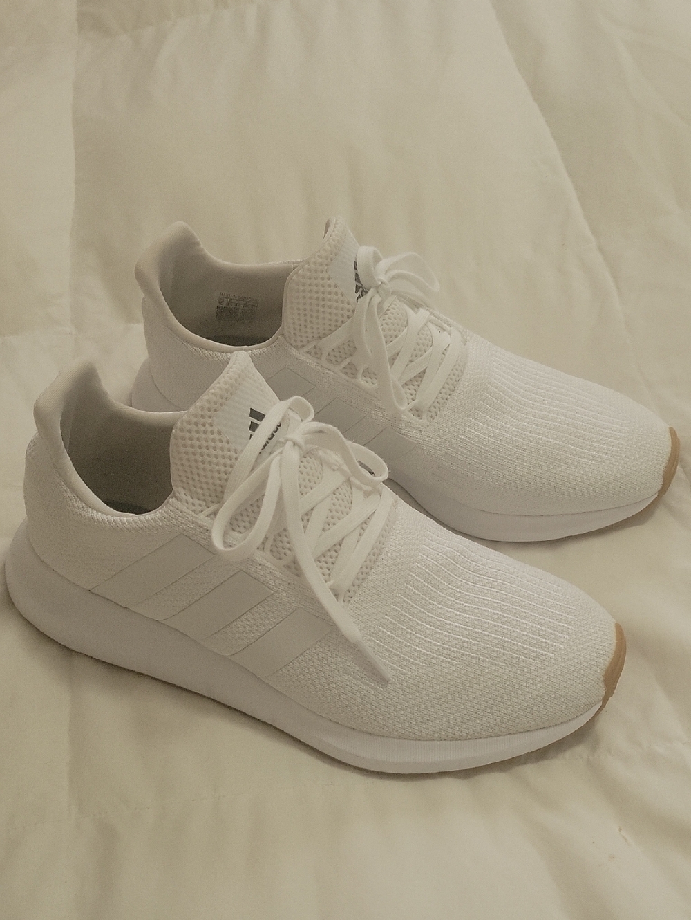 adidas All-White Knit Lace-Up Men's Sneakers with Gum Tip